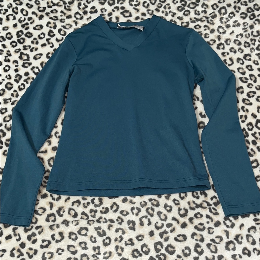 Women's Vintage Long Sleeve V-Neck Top - Teal